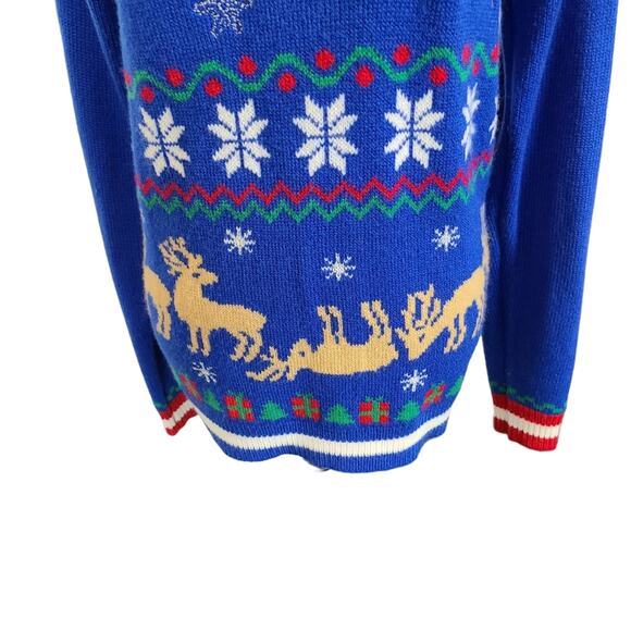 Jolly Sweaters Womens S Blue Holiday Ugly Sweater Christmas Party Reindeer Knit - Picture 10 of 12